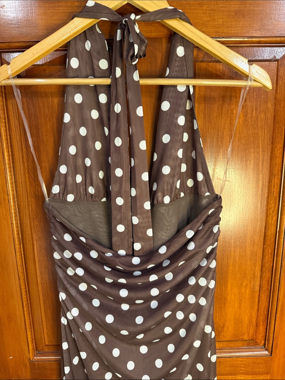Caroline Constas Brown and White Polka Dot Halter Midi Dress - Picture 5 of 7